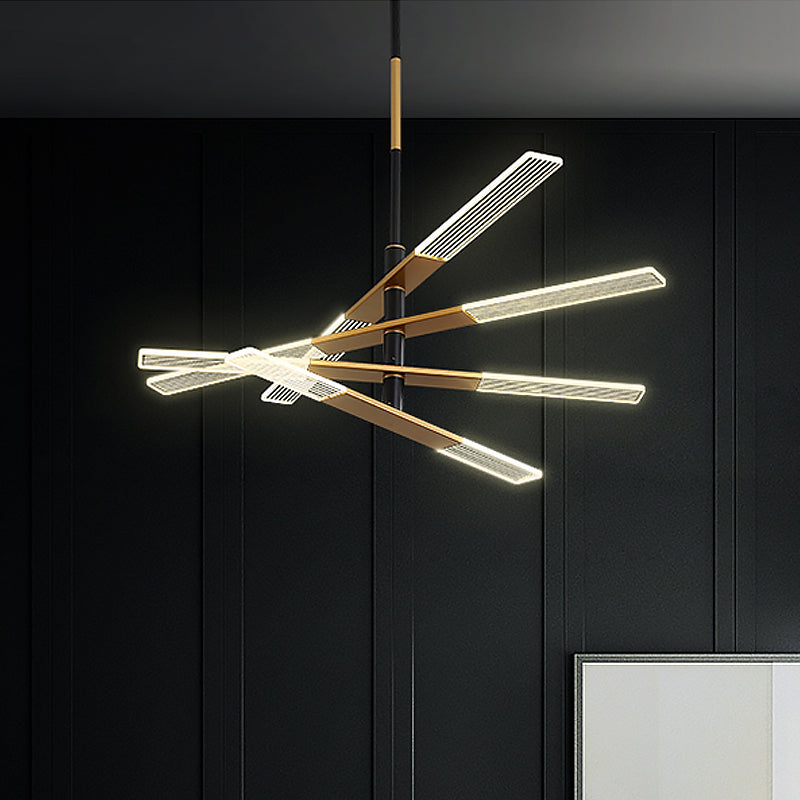 Luce a ciondolo a ciondolo lineare Acrilico 31,5 "/35,5" Lampada modernista a LED a LED in oro nero, luce calda/bianca