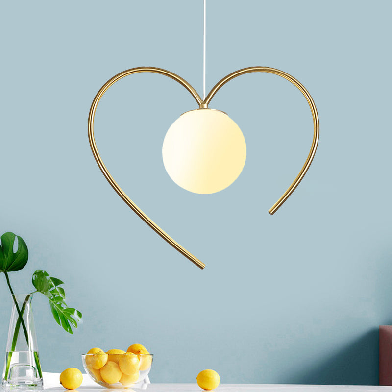 Frosted Glass Ball Pendulum Light Modern 1-Head Gold Hanging Lamp Kit with Wings/Bowknot/Loving Heart Design