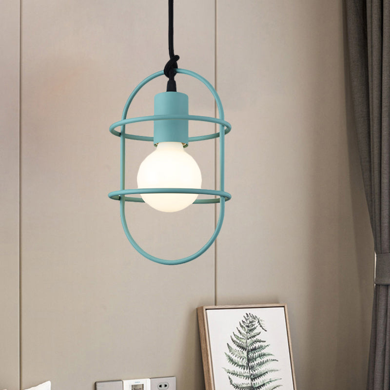 1 Bulb Dining Room Ceiling Pendant Light Minimalism White/Pink/Yellow Drop Lamp with Metal Capsule Frame Shade