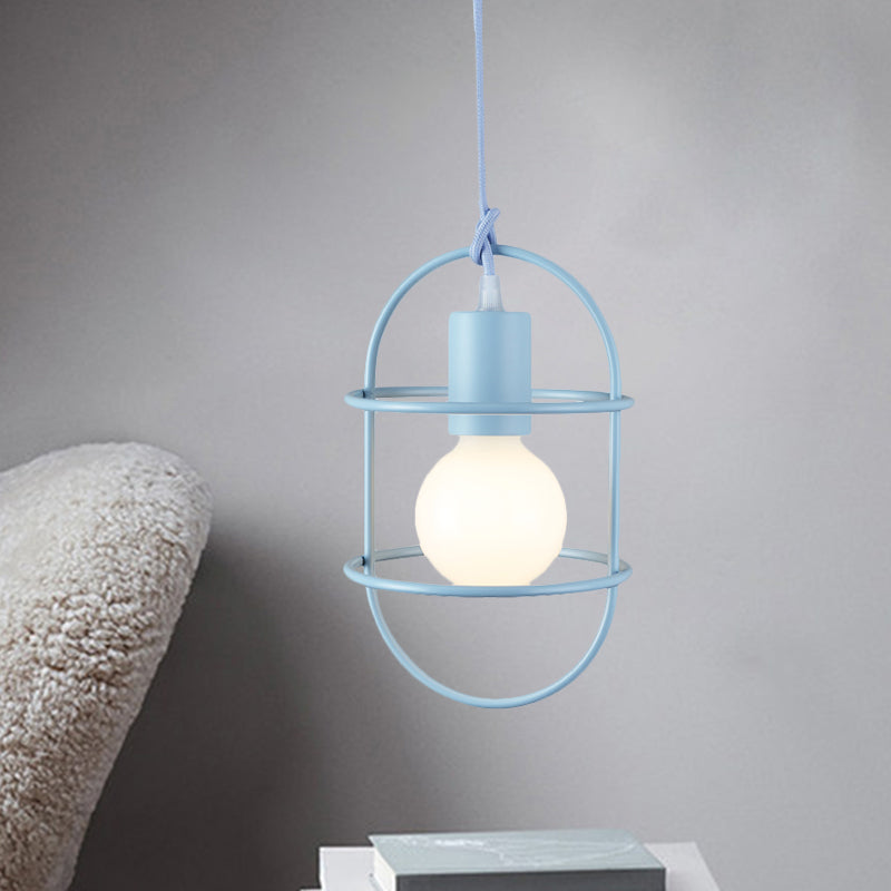 1 Bulb Dining Room Ceiling Pendant Light Minimalism White/Pink/Yellow Drop Lamp with Metal Capsule Frame Shade