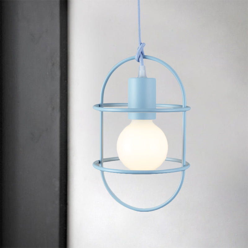 1 Bulb Dining Room Ceiling Pendant Light Minimalism White/Pink/Yellow Drop Lamp with Metal Capsule Frame Shade