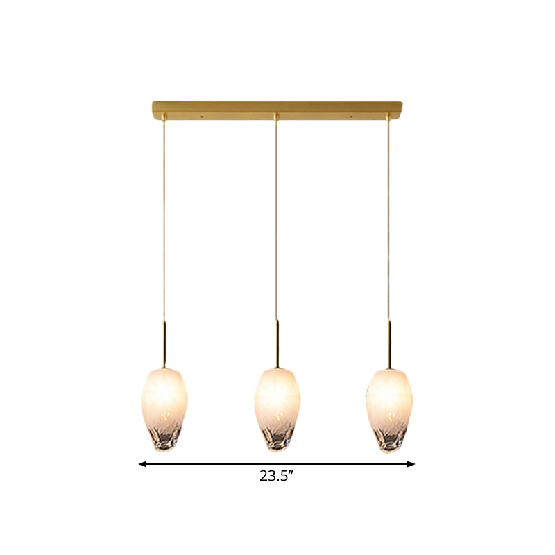 Ice Staircase Multi Light Pendant Cut Crystal 3 Heads Minimalist Down Lighting with Linear/Round Canopy in Gold
