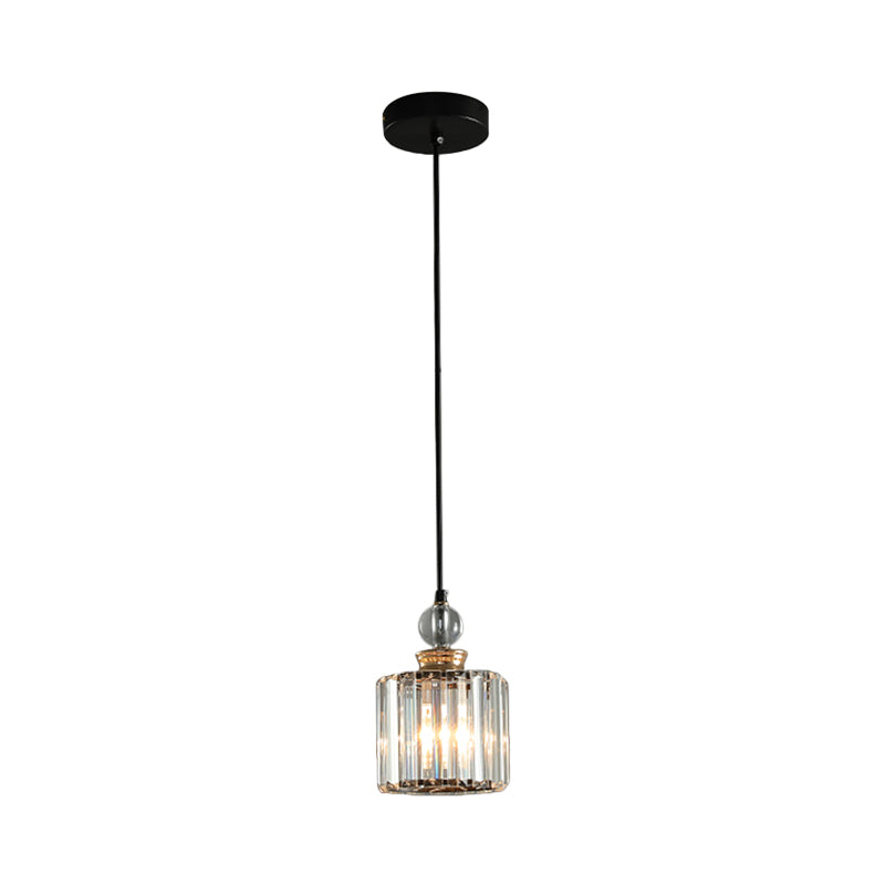 Simple 1/3-Head Ceiling Pendant Black Cylinder Hanging Lamp Kit with Crystal Prisms Shade