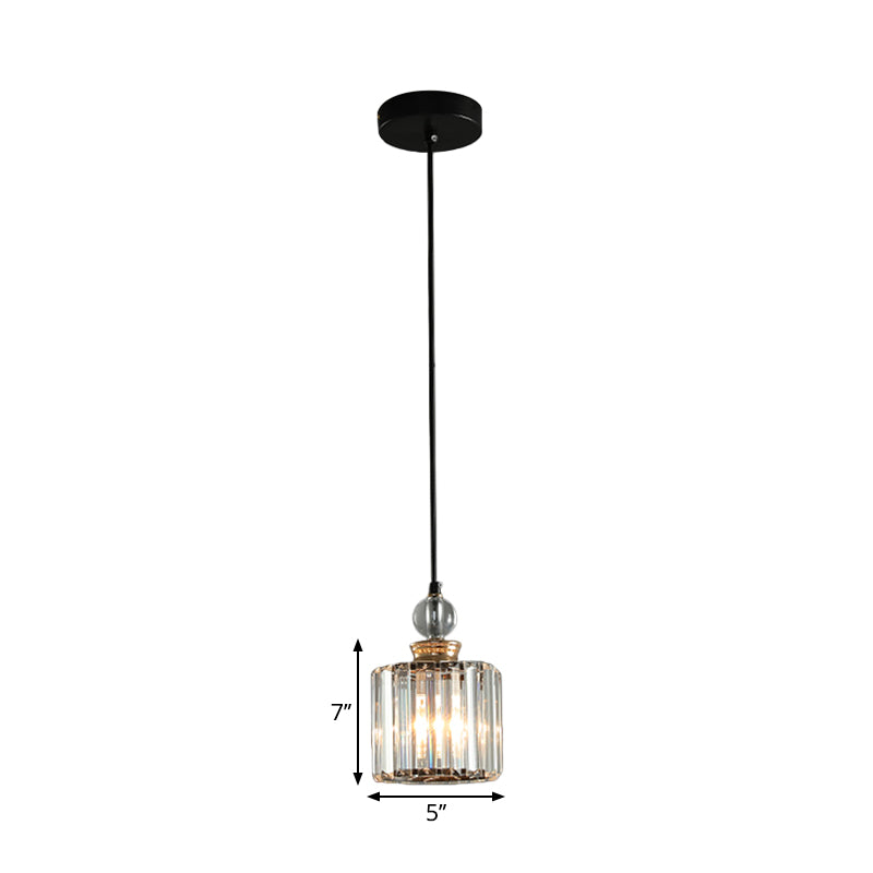 Simple 1/3-Head Ceiling Pendant Black Cylinder Hanging Lamp Kit with Crystal Prisms Shade