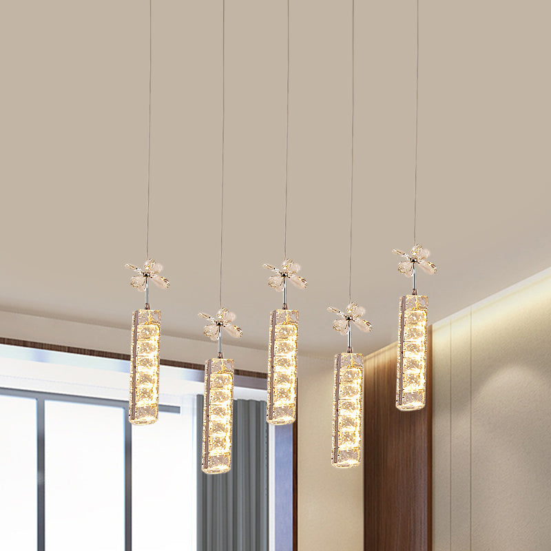 Snijd kristal lineaire en bloem druppellamp Modern LED Multi Pendant Light met ronde/lineaire luifel in chroom