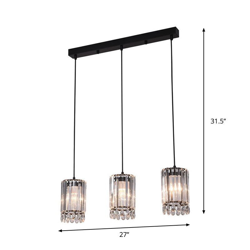 Crystal Prisms Cilinder Down Lighting Minimalistisch 3 koppen 18 "/27" breed zwart multi hanger licht