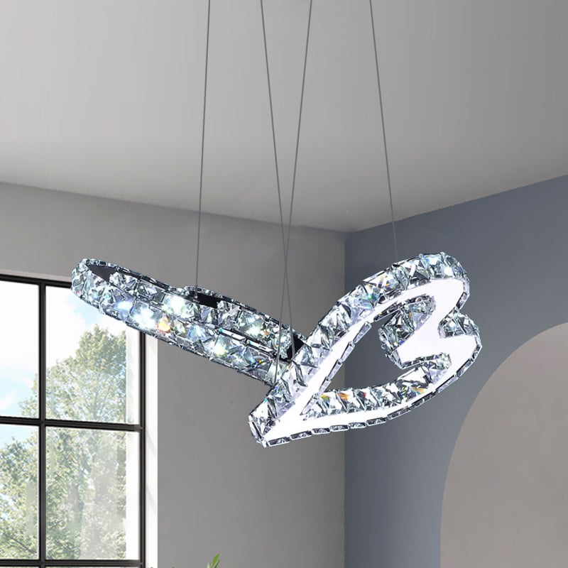 Loving Heart Slaapkamer Multi Pendant Crystal Block Led eigentijdse plafondlamp in roestvrijstalen, warm/wit licht