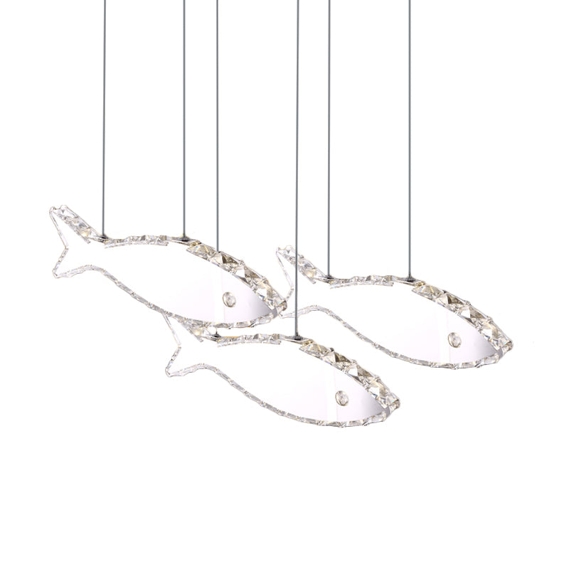 Fish Multi Pendant Simple Faceted Crystal 3/6 Heads Bedroom Hanging Lamp Kit in Stainless-Steel, Warm/White Light