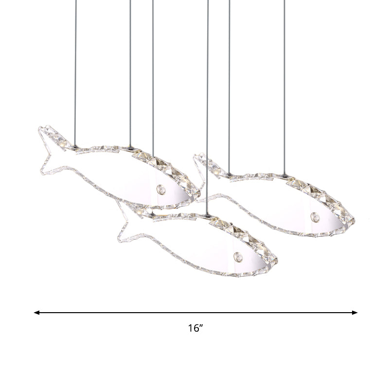 Fish Multi Pendant Simple Faceted Crystal 3/6 Heads Bedroom Hanging Lamp Kit in Stainless-Steel, Warm/White Light