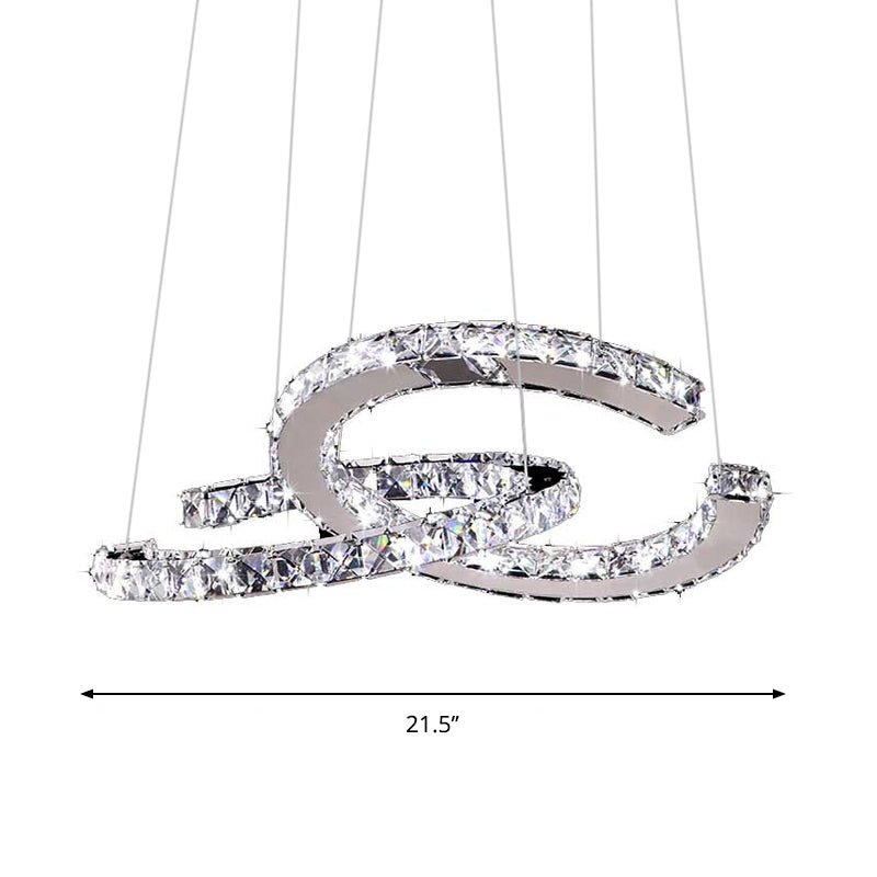 Simplicity LED Hanging Ceiling Lamp Stainless-Steel C-Shape Multi Pendant with Crystal Shade in Warm/White Light