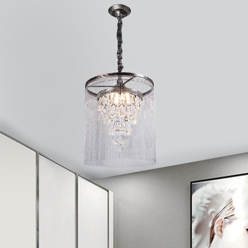 Eenvoudige taps toelopende hanglamp kristallen druppel 1 lichte eetkamer met metalen kraal deco in zilver