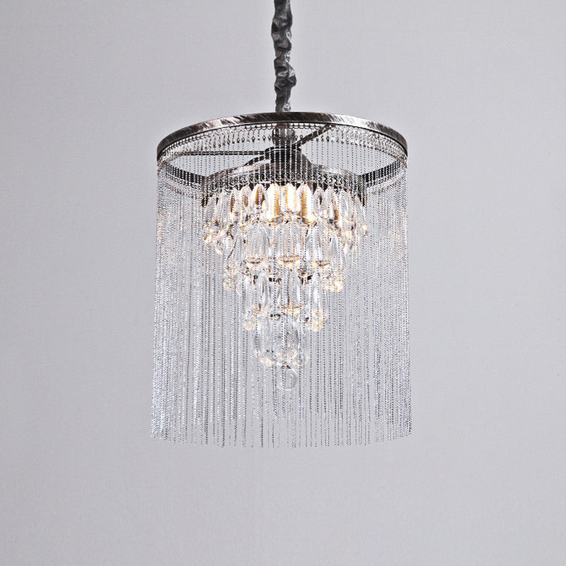 Eenvoudige taps toelopende hanglamp kristallen druppel 1 lichte eetkamer met metalen kraal deco in zilver