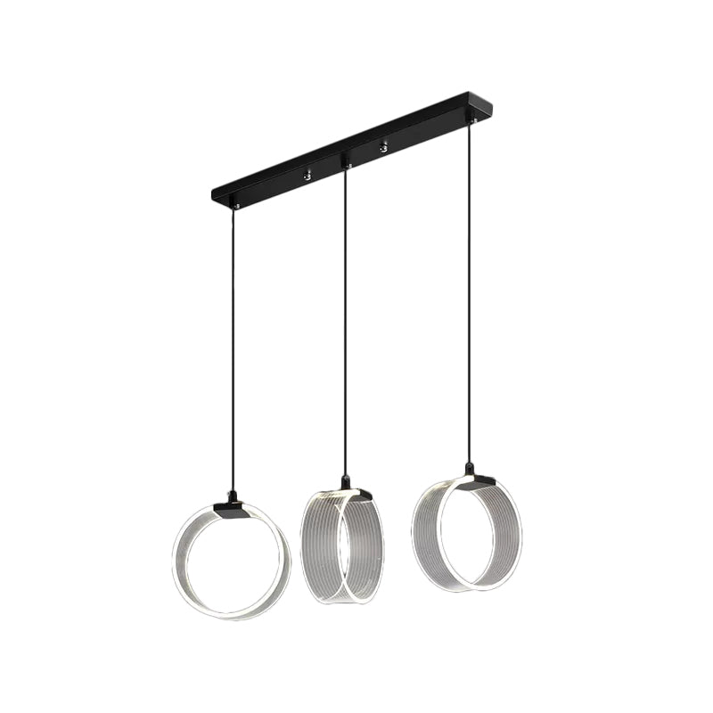 Acrylic Circle Suspension Lighting Retro Style 3 Bulbs Black Multi Pendant Light with Linear Canopy