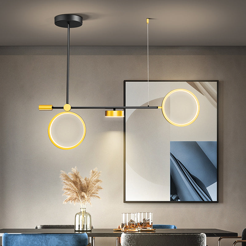 Round Metal Island Lighting Ideas Modernist LED Black-Gold Drop Pendant in Warm/White Light