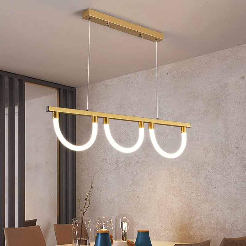 Semicircle Kitchen Down Lighting Acrylic 3 Lights Contemporary Island Lamp in Black/Gold