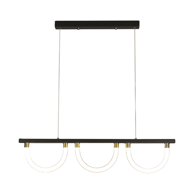 Semicircle Kitchen Down Lighting Acrylic 3 Lights Contemporary Island Lamp in Black/Gold