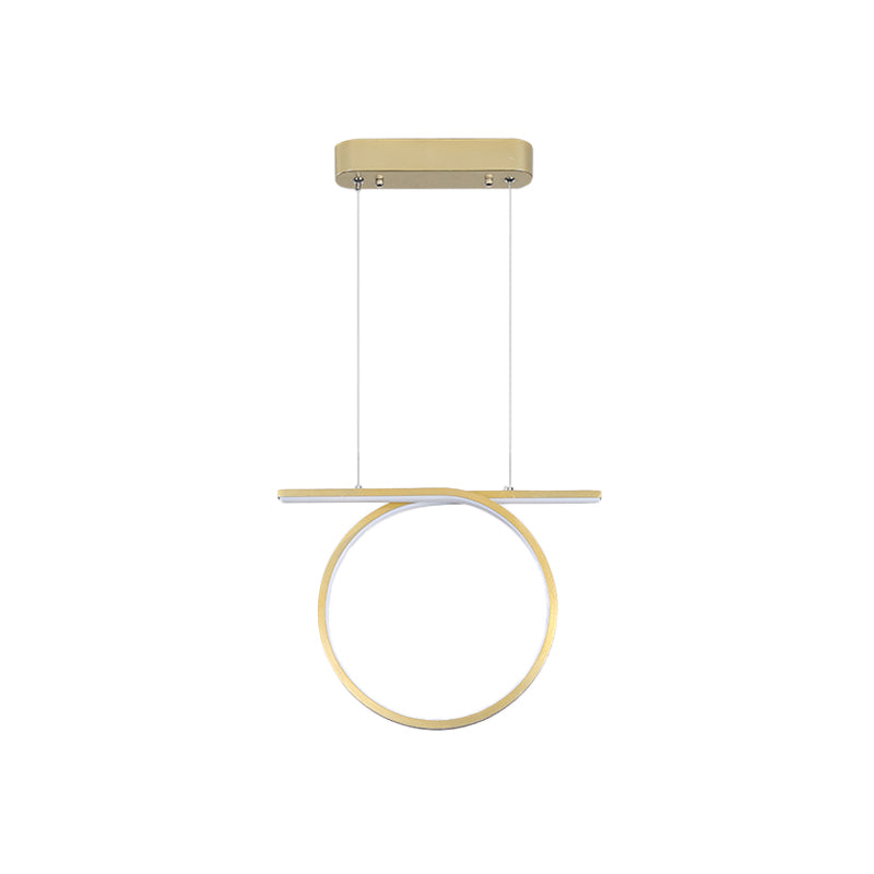 Gold Round Hanging Lamp Kit Simplicity LED Metal Suspended Lighting Fixture in Warm/White Light