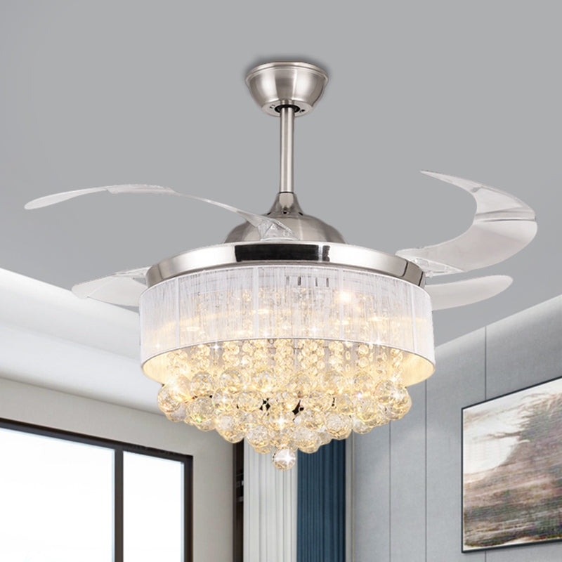 Moderne Cascading Semi Flush Light Crystal Ball Wohnzimmer LED-Pendelleuchter in Chrom mit 4-Blade, 19 "breit