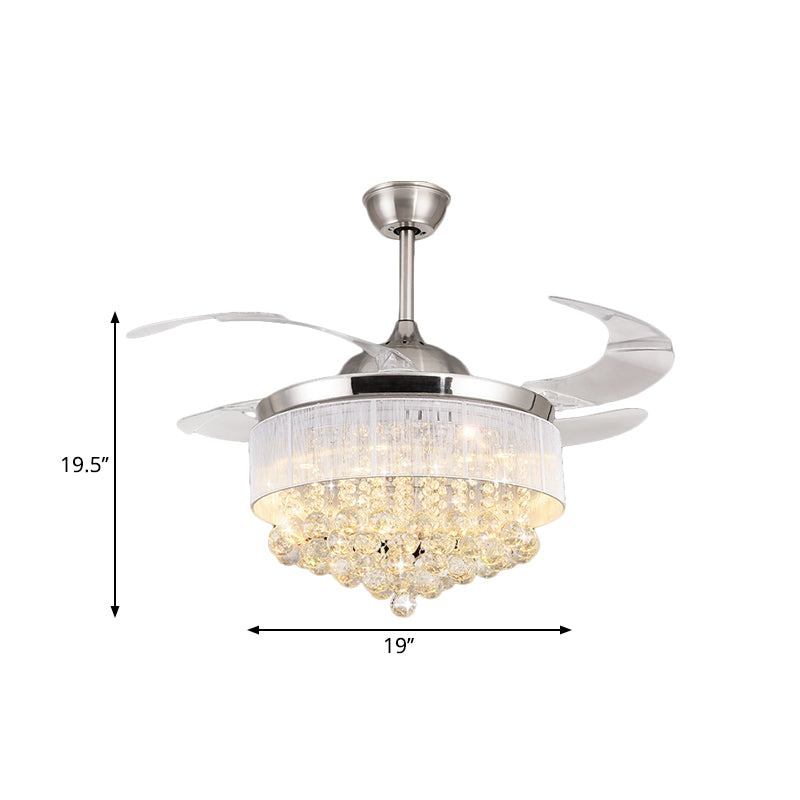 Moderne Cascading Semi Flush Light Crystal Ball Wohnzimmer LED-Pendelleuchter in Chrom mit 4-Blade, 19 "breit