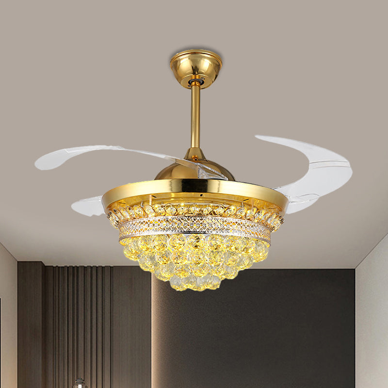 4 lame semplici lampada a vite a ciondolo conico semplice a sfera di cristallo a led lampada semi -filo in oro, larghezza 19 "