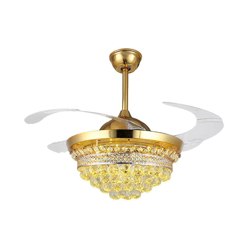 4 lames de la lampe à la lampe à la lampe à fans à la lampe à cristal LED simple SIMPLE LED LEMILS SEMI LEMPRIMMENT EN GOLD, 19 "Largeur