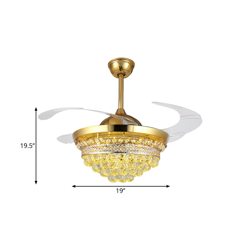 4 lames de la lampe à la lampe à la lampe à fans à la lampe à cristal LED simple SIMPLE LED LEMILS SEMI LEMPRIMMENT EN GOLD, 19 "Largeur