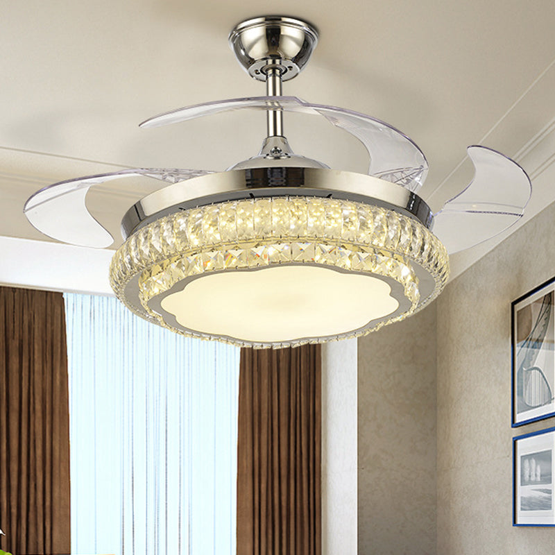 Lampada a ventola a soffitto rotondo a blocchi di cristallo Simple 19 "W a semi di montaggio in oro a LED con design a stella/floreale, 4 lame