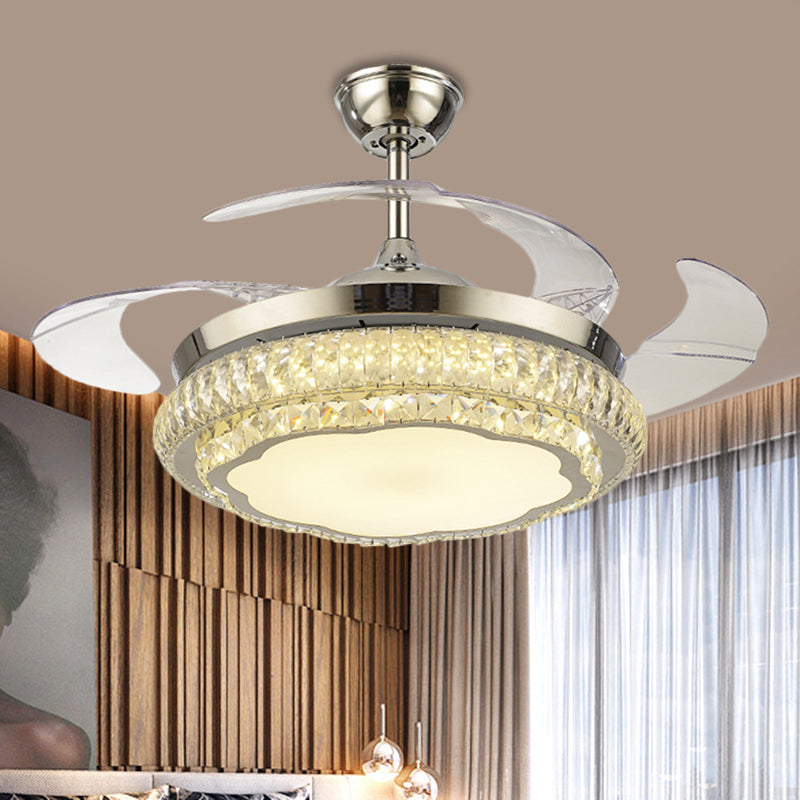 Crystal Block Round Plafond Lampe à fans Simple 19 "W LED LED LED MOT MONTING LECLING AVEC AVEC STOI / DESIGNE FLORAL, 4 lames