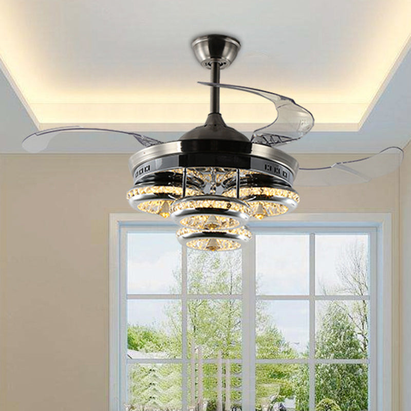19 "W Minimalismus führte Hanging Fan Light Nickel Donut 4 Blades Semi Flush mit metallischem Schatten