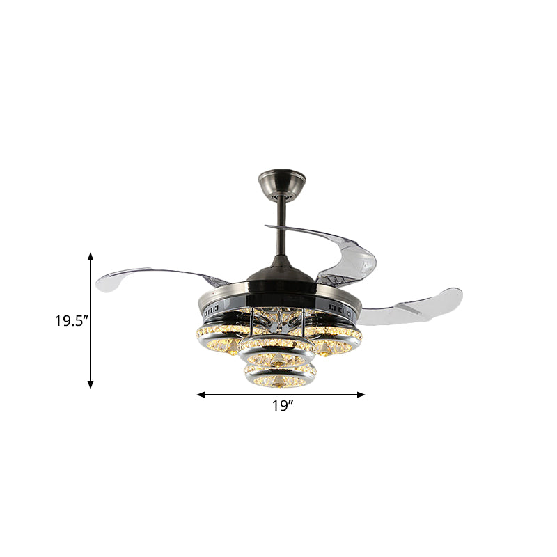 19 "W Minimalismus führte Hanging Fan Light Nickel Donut 4 Blades Semi Flush mit metallischem Schatten