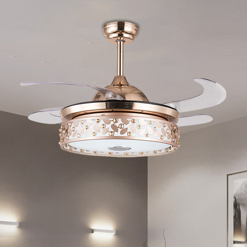 Kupfer LED Circular Semi Flush Lampe Simplicity Acryl 4-Blade-Hänge-Lüfterlicht mit Kristall-Deco, 19 "breit