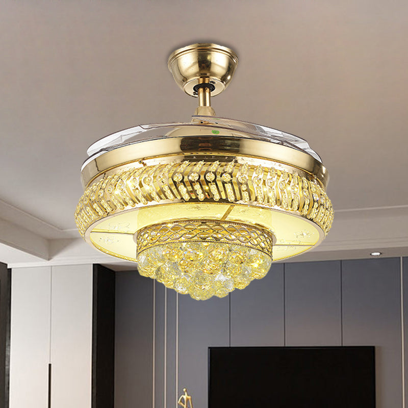Kreisförmige tolle Raum Deckenventilator Leuchtdüfel mit Kristall 19 "W LED LED einfache Semi-Flush-Lampe in Gold, 4-Blade