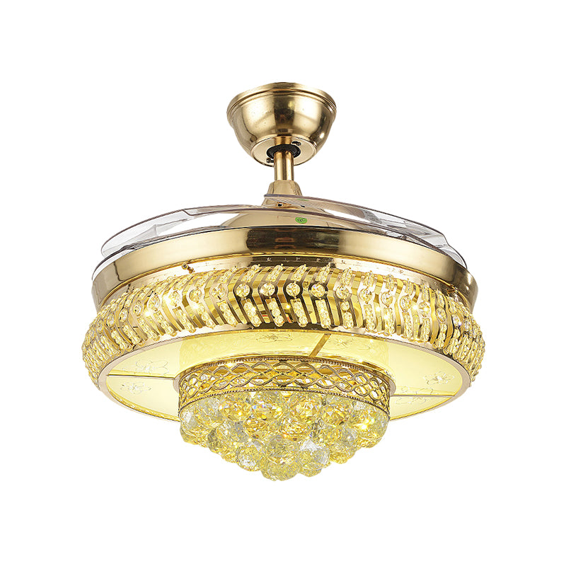 Kreisförmige tolle Raum Deckenventilator Leuchtdüfel mit Kristall 19 "W LED LED einfache Semi-Flush-Lampe in Gold, 4-Blade
