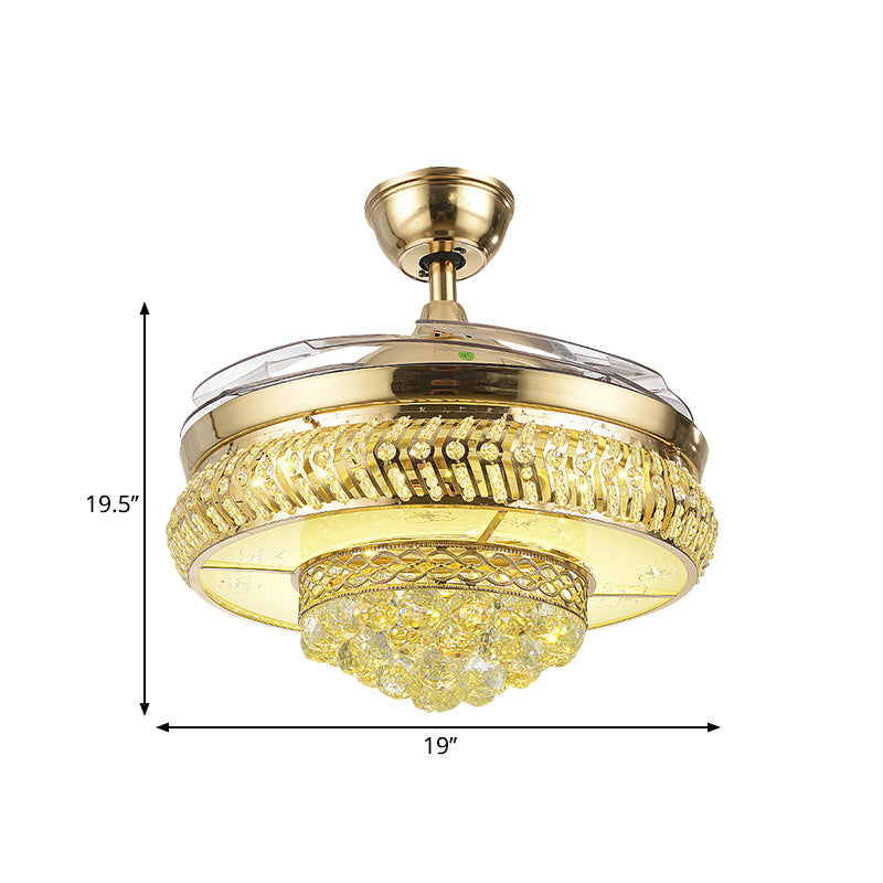 Kreisförmige tolle Raum Deckenventilator Leuchtdüfel mit Kristall 19 "W LED LED einfache Semi-Flush-Lampe in Gold, 4-Blade