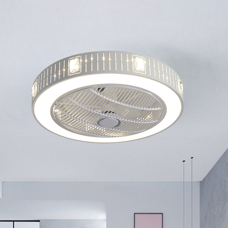 23 "W rund Acrylhänge Lüfter Licht Modernismus LED White Semi Flush mit Kristall -Deco, 3 Klingen