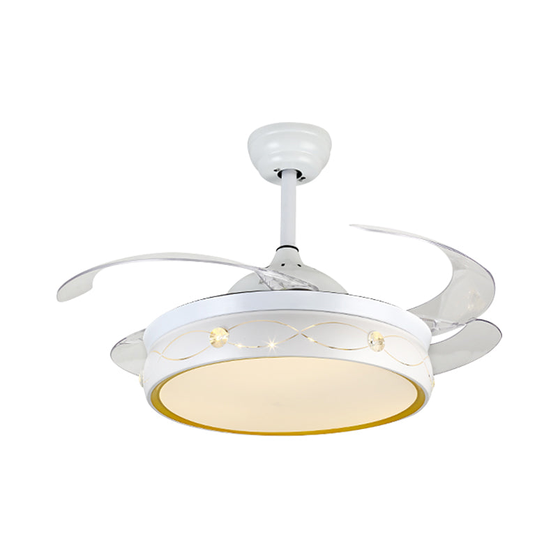 Weiße LED-Kreisendeckenlüftungslampe Einfachheit Metall Semi Flush Mount mit Kristall-Deco mit 4-Blade, 19 "W.