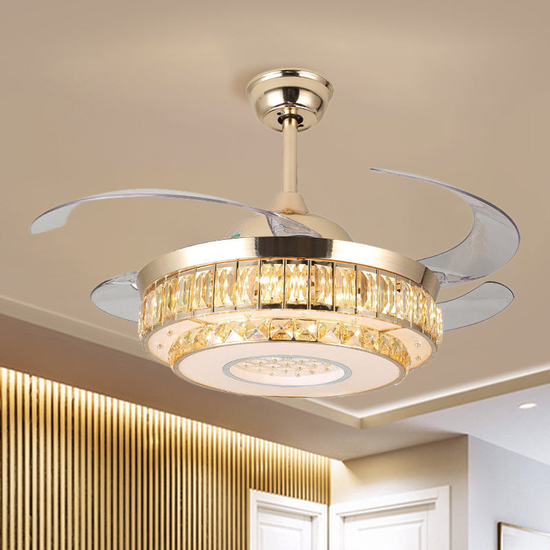 2-stufige runde Kristallanhänger Lüfterlampe moderne 19-Zoll-Halbmontage-Beleuchtung, 4 Klingen
