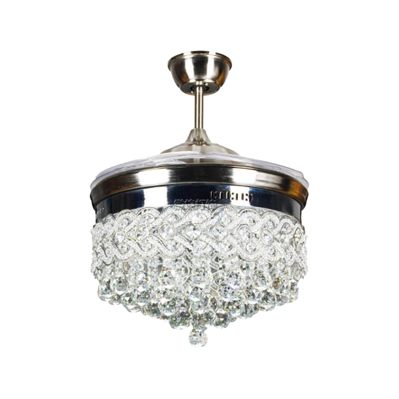 Crystal Orbes Conile Semi Flush Light Modernisme LED Plafond Silver Plafond Lampe à fans avec 4 lames, 16 "de large