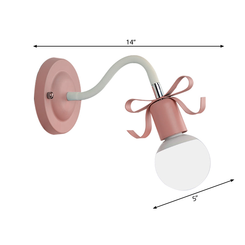 Metal Bare Bulb Wall Light with Bow Single Head Nordic Style Wall Lamp for Kindergarten