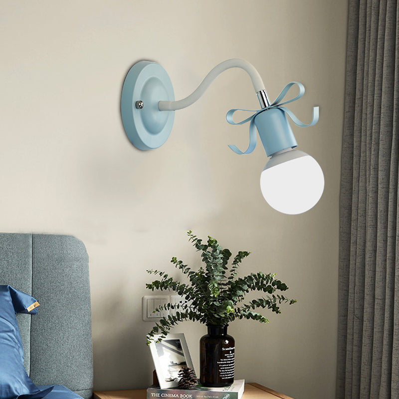 Metal Bare Bulb Wall Light with Bow Single Head Nordic Style Wall Lamp for Kindergarten