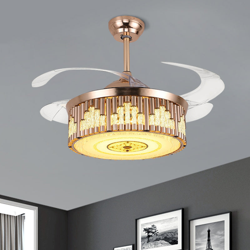 19 "w tambour pendant ventilateur luminant facette à facettes LED modernisme semi-rinceur l'éclairage en or, 4 lames