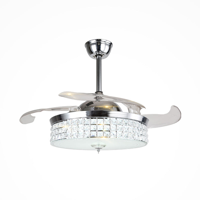 3 Klingen rund Salon Deckenventilator Lampe LED Modern Semi Flush Mount Light in Chrom, 19 "Breite