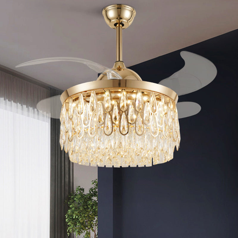 Abgestufte Kristalldecke Lüfter leichte moderne 19 -Zoll -WeD Gold Semi Flush Mount mit 4 Klingen für Wohnzimmer