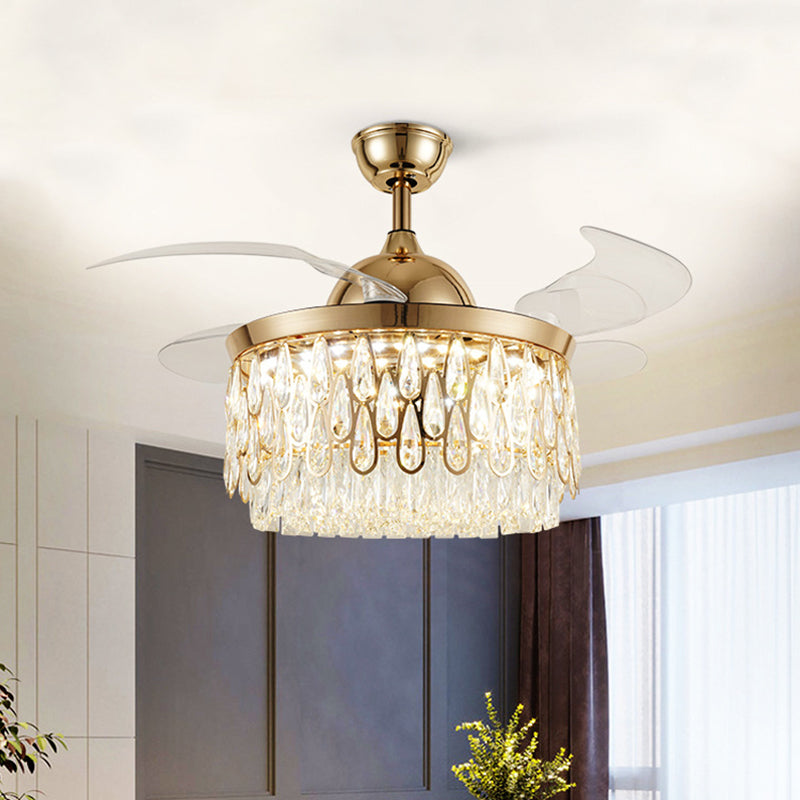 Abgestufte Kristalldecke Lüfter leichte moderne 19 -Zoll -WeD Gold Semi Flush Mount mit 4 Klingen für Wohnzimmer