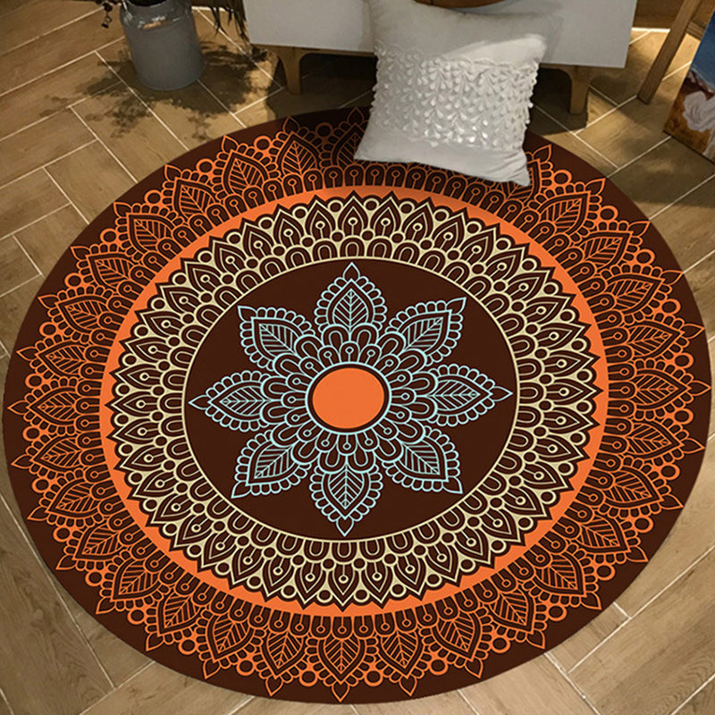 Moroccan Floral Pattern Rug Multicolor Polyester Rug Washable Pet Friendly Non-Slip Area Rug for Living Room