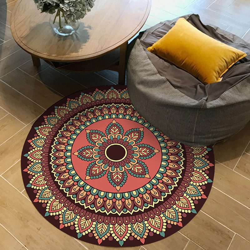 Moroccan Floral Pattern Rug Multicolor Polyester Rug Washable Pet Friendly Non-Slip Area Rug for Living Room