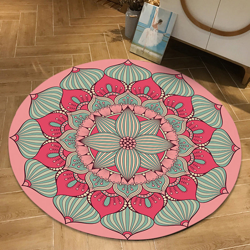 Moroccan Floral Pattern Rug Multicolor Polyester Rug Washable Pet Friendly Non-Slip Area Rug for Living Room