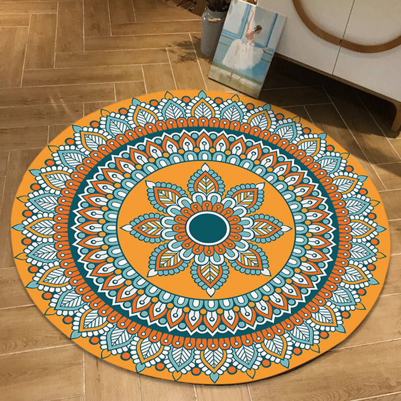 Moroccan Floral Pattern Rug Multicolor Polyester Rug Washable Pet Friendly Non-Slip Area Rug for Living Room