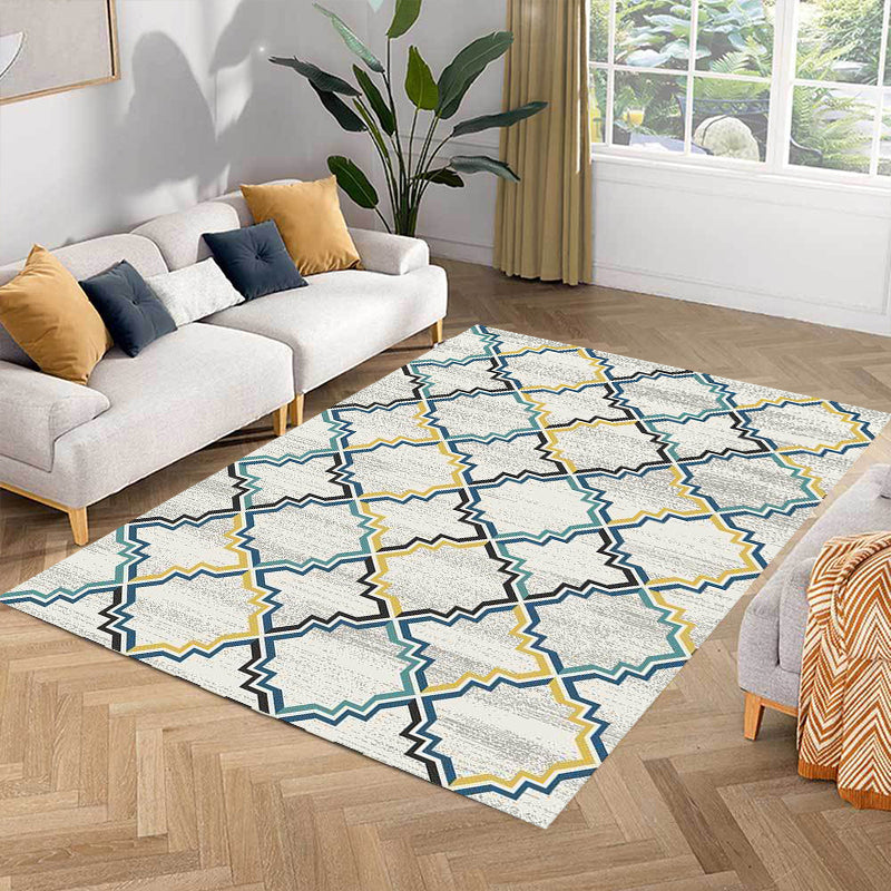 Stylish Striped Pattern Rug with Flower Grey and Yellow Bohemian Rug Synthetics Pet Friendly Non-Slip Backing Washable Area Rug for Living Room