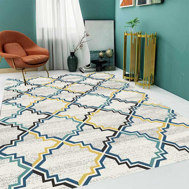 Stylish Striped Pattern Rug with Flower Grey and Yellow Bohemian Rug Synthetics Pet Friendly Non-Slip Backing Washable Area Rug for Living Room
